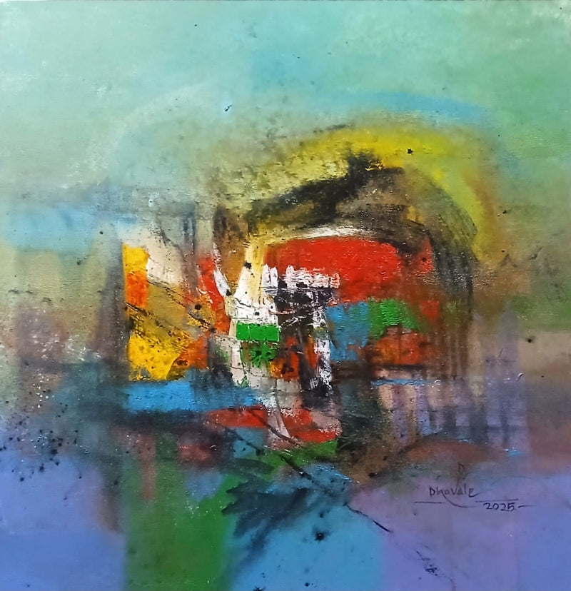 Untitled 208' abstract acrylic painting by artist Dnyaneshwar Dhavale, 36x36 inch, on canvas