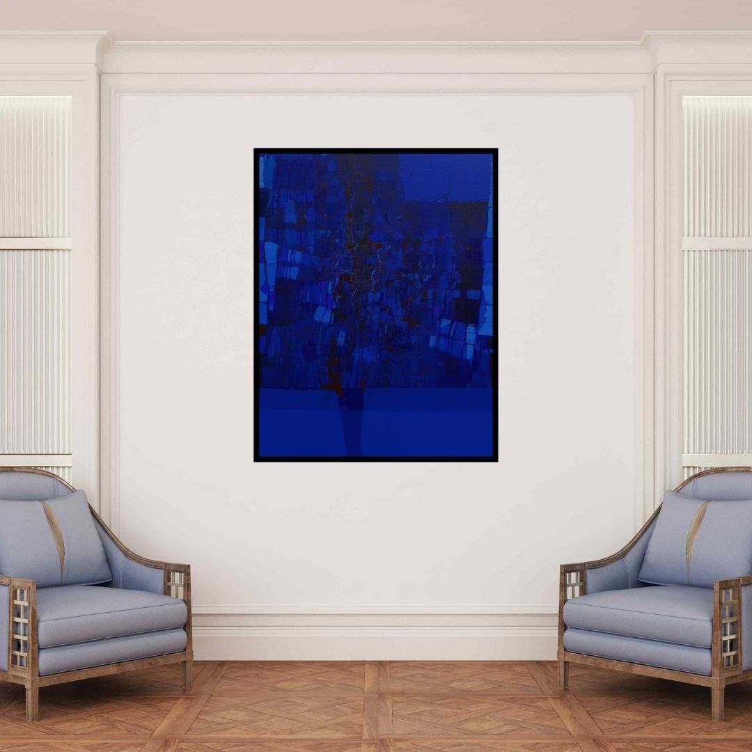 In-situ view of Yogesh Murkute's 'Untitled 21 (Midnight Bloom)' painting in a room