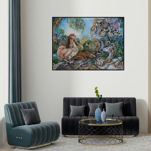 Gouri Vemula's 'Untitled 21 (A Dreamlike Tapestry**)' painting visualized above a sofa in a contemporary room.