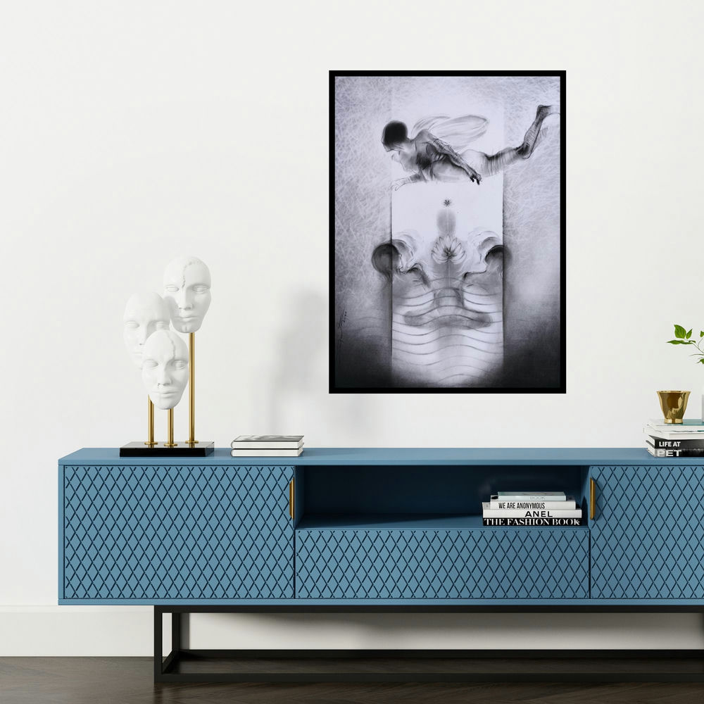 'Untitled 21 (Cosmic Balance**)' painting by Sajal Patra shown on a wall in a furnished room.