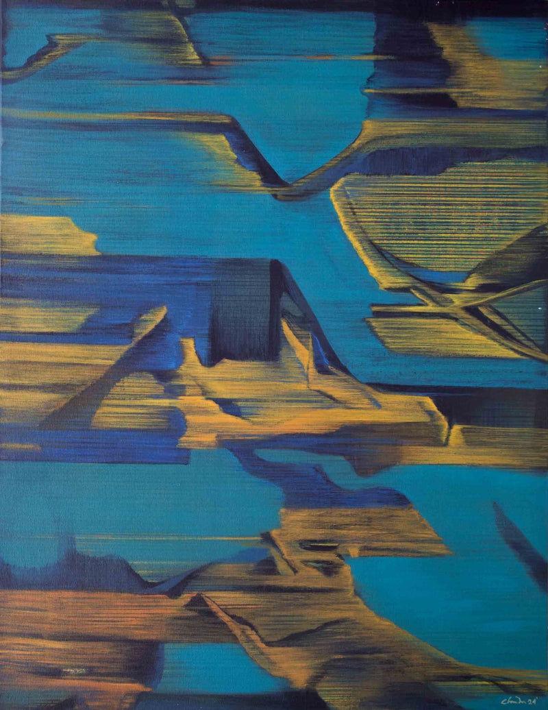 Untitled 21' contemporary acrylic painting by artist Chandan Bhowmick, 36x30 inch, on canvas
