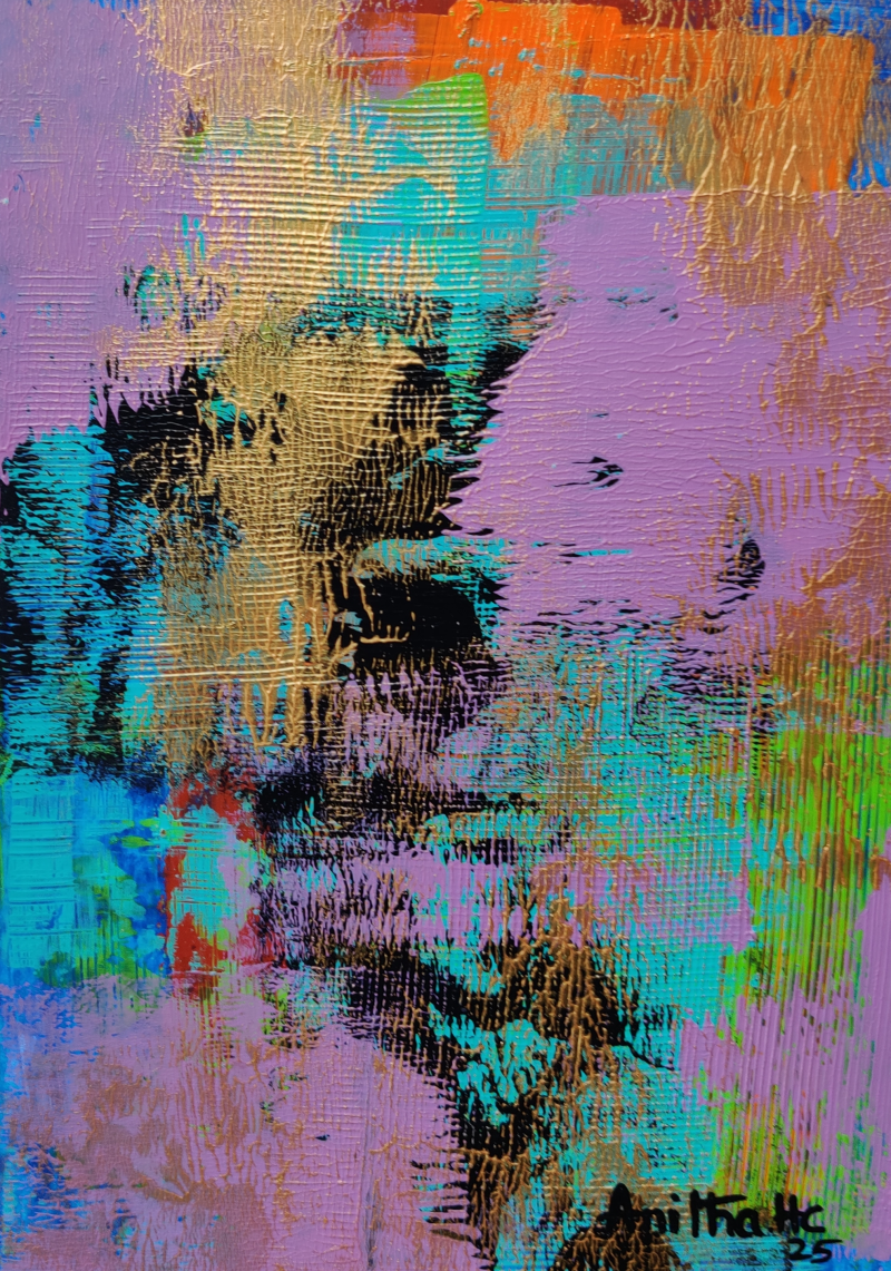 Untitled 21' abstract acrylic painting by artist Anitha H C, 8x5 inch, on canson paper