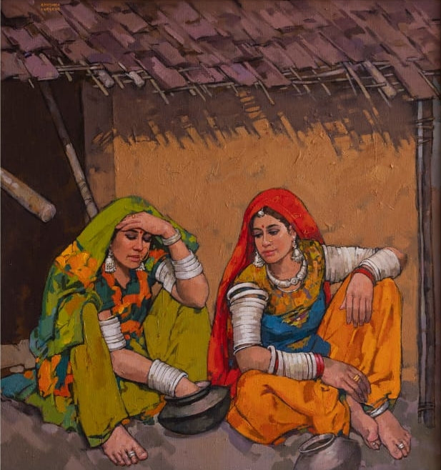 'Untitled 21' figurative acrylic painting by artist Anushka Varekar, 39x36 inch, on canvas