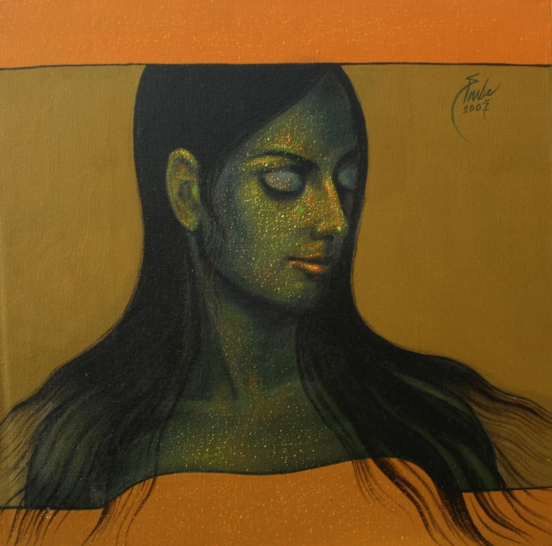 'Untitled 21' figurative acrylic painting by artist Sunil Paraji Tambe, 18x18 inch, on canvas