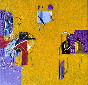 Untitled 21 (Golden Tapestry) by Vivek Nimbolkar, Original Acrylic Abstract Painting on Canvas, X-Small Square Wall Art