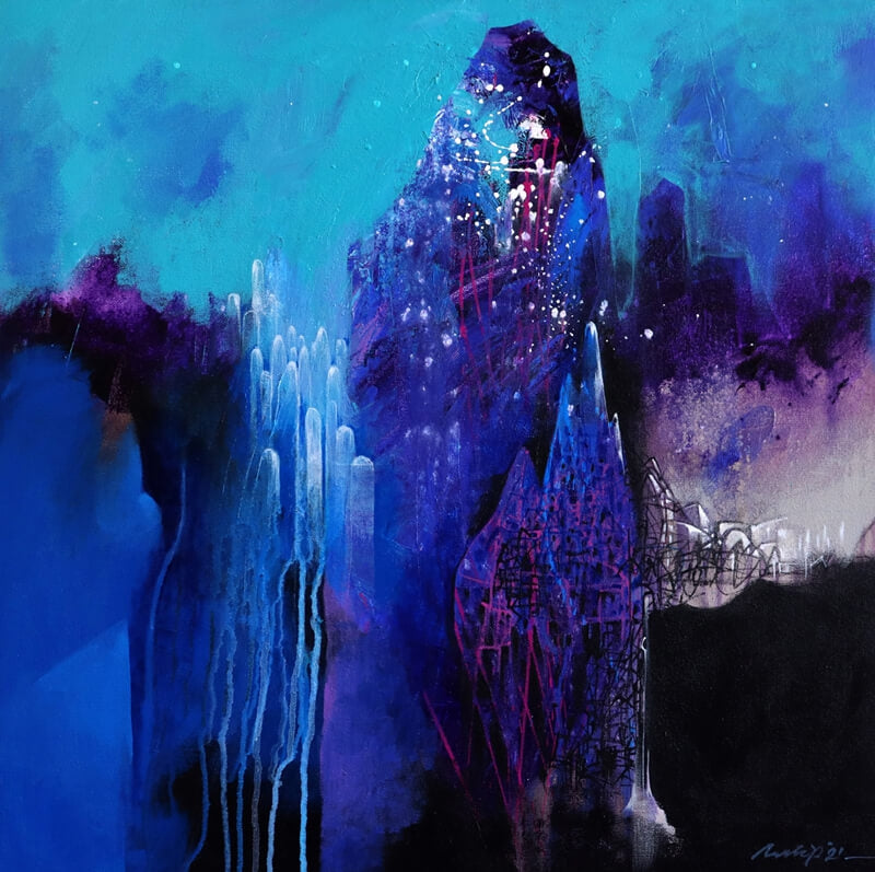 Untitled 22' contemporary acrylic painting by artist Pradip Sengupta, 24x24 inch, on canvas