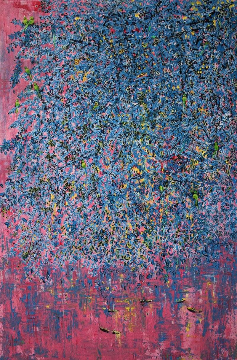Untitled 22 by Palash Chandra Naskar, Original Acrylic Nature Painting on Canvas, Medium Vertical Wall Art