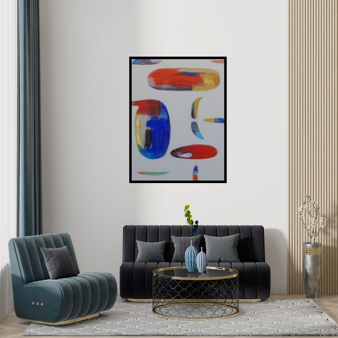 Preview of 'Untitled 22' Painting by Yashwant Pawar shown on a wall in a furnished room.