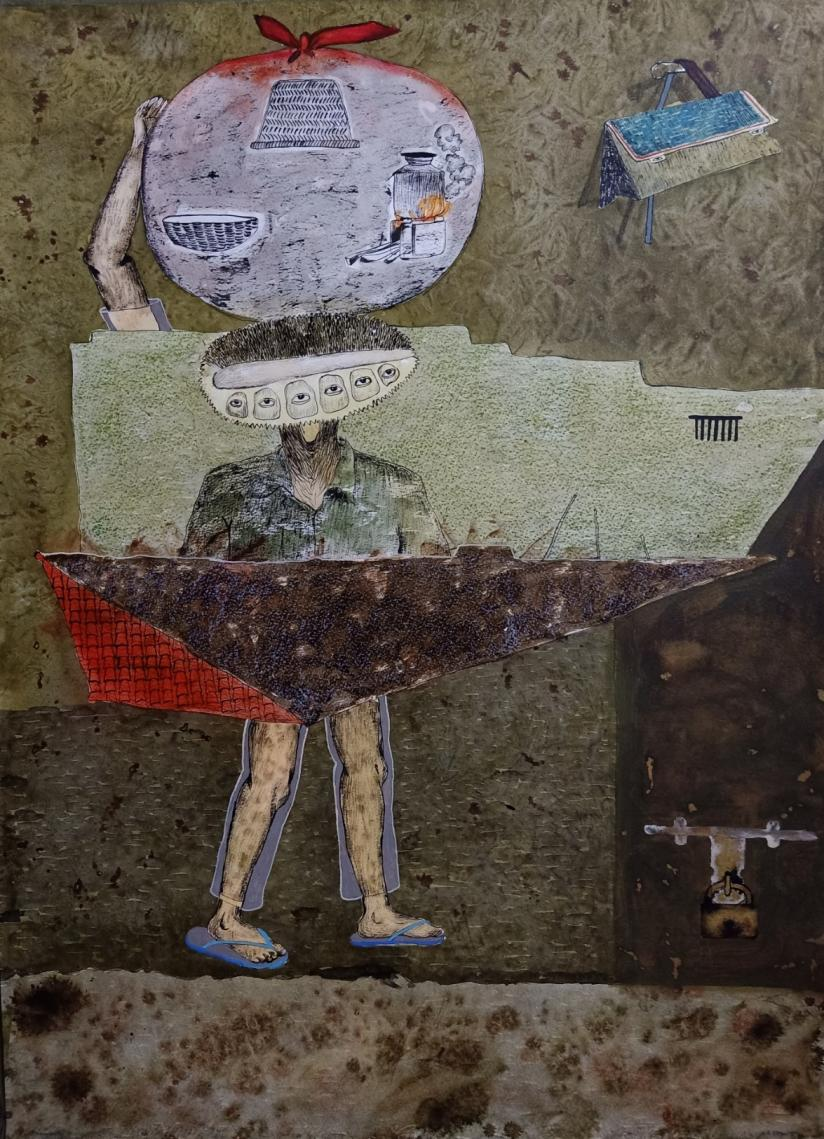 Untitled 22' contemporary acrylic painting by artist Ashwin Khapare, 30x22 inch, on paper