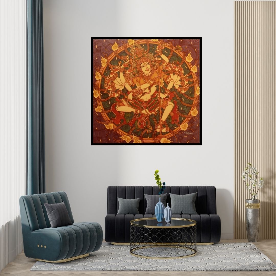 Preview of 'Untitled 23 (Shiva Nataraja)' Painting by Manikandan Punnakkal shown on a wall in a furnished room.