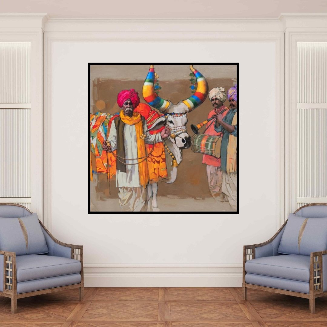 In-situ view of Sanjay Dhawale's 'Untitled 23 (Midnight Dance)' painting in a room