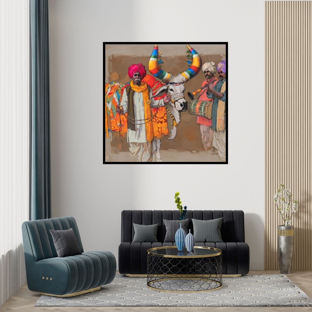 Preview of 'Untitled 23 (Midnight Dance)' Painting by Sanjay Dhawale shown on a wall in a furnished room.