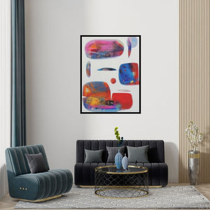 Preview of 'Untitled 23' Painting by Yashwant Pawar shown on a wall in a furnished room.