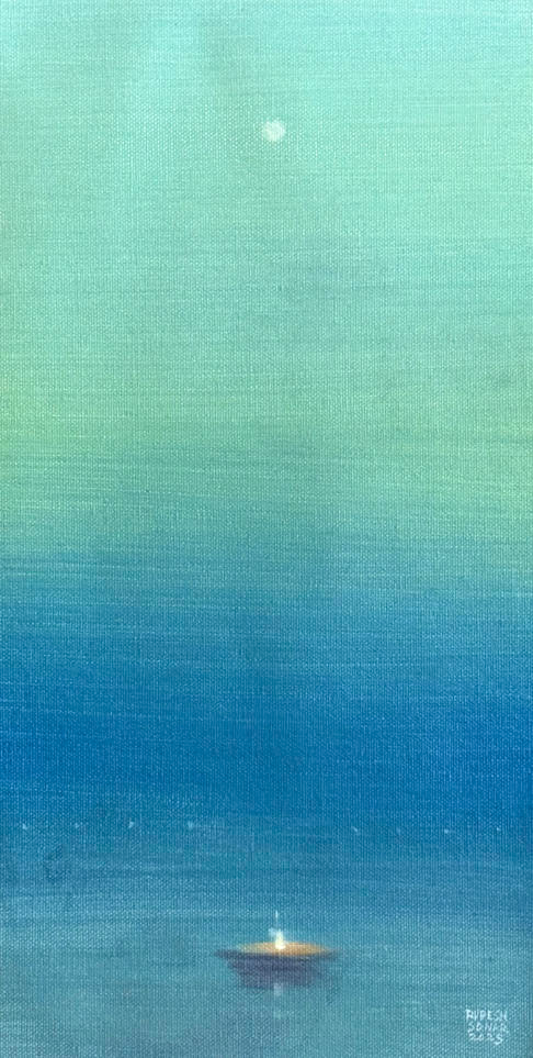 Untitled 23' abstract acrylic painting by artist Rupesh Sonar, 14x7 inch, on canvas