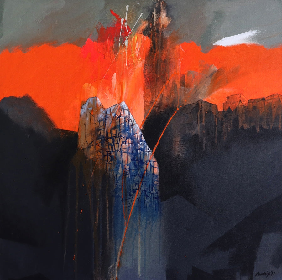 Untitled 23' contemporary acrylic painting by artist Pradip Sengupta, 24x24 inch, on canvas