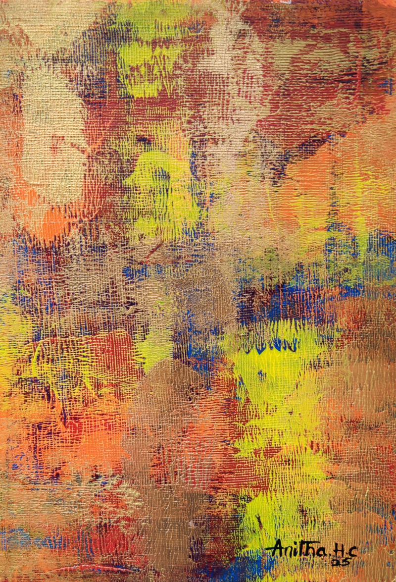Untitled 23' abstract acrylic painting by artist Anitha H C, 12x9 inch, on canson paper