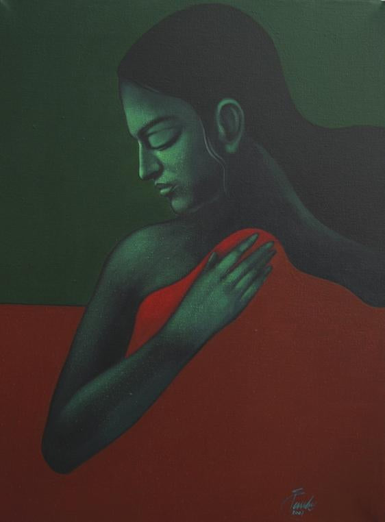 'Untitled 23' figurative acrylic painting by artist Sunil Paraji Tambe, 24x18 inch, on canvas