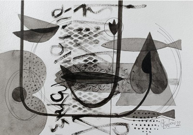 Abstract acrylic painting titled 'Untitled 236', 8x11 inches, by artist Narendra Jatav on Paper