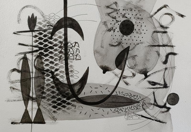 Abstract acrylic painting titled 'Untitled 237', 8x11 inches, by artist Narendra Jatav on Paper