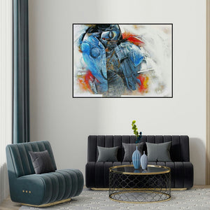 Vishal Phasale's 'Untitled (Abstract Figure in Motion)' painting visualized above a sofa in a contemporary room.