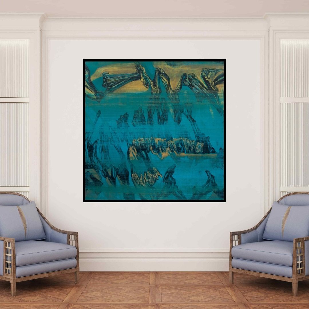 In-situ view of Chandan Bhowmick's 'Untitled 24 (Blue Abyss)' painting in a room