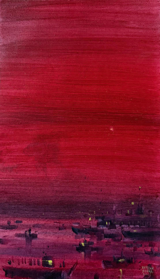 Untitled 24' abstract acrylic painting by artist Rupesh Sonar, 19x9 inch, on canvas