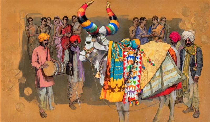 Figurative acrylic painting titled 'Untitled 24', 42x72 inches, by artist Satyajeet Varekar on Canvas