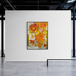 Pankaj Kumar Singh's painting 'Untitled A (Cosmic Bloom)' displayed in a modern living room setting