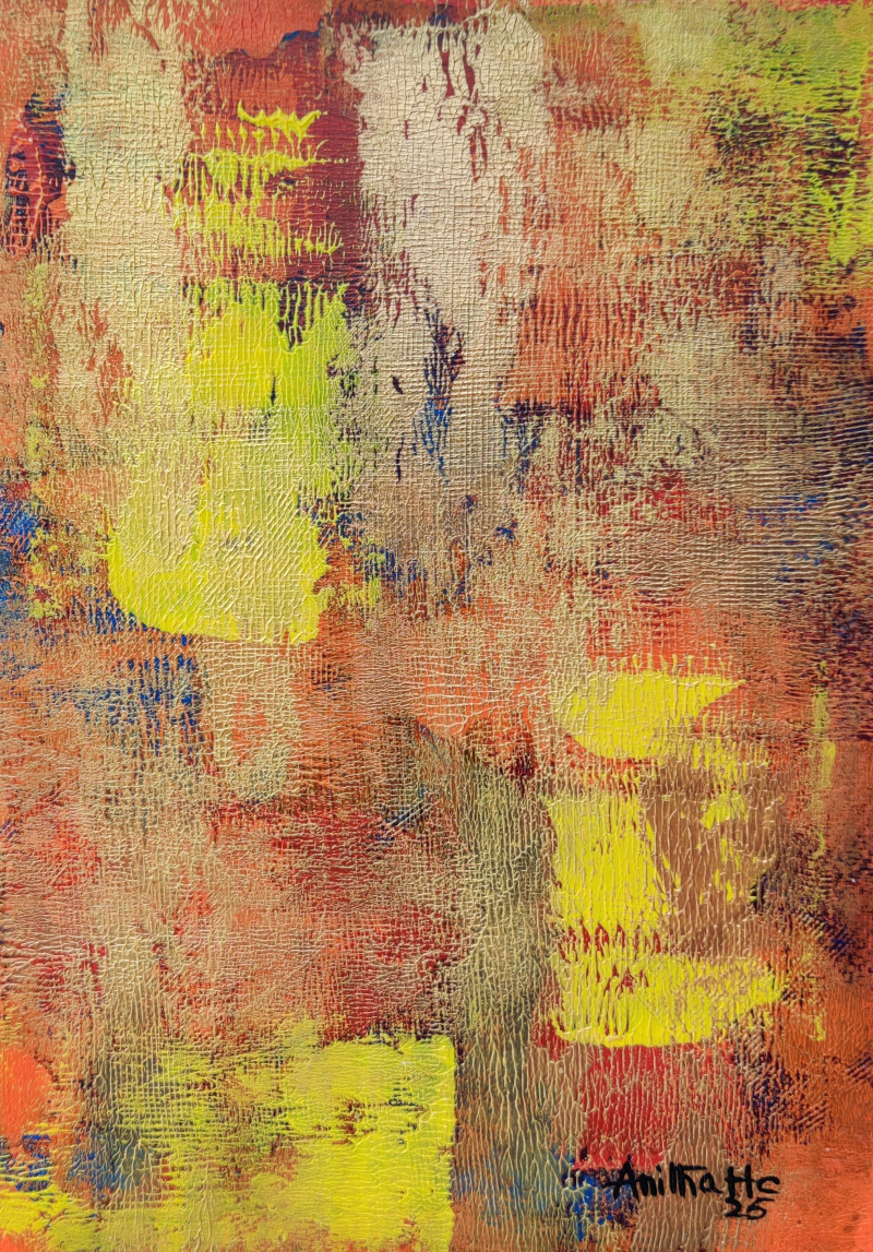Untitled 25' abstract acrylic painting by artist Anitha H C, 12x9 inch, on canson paper