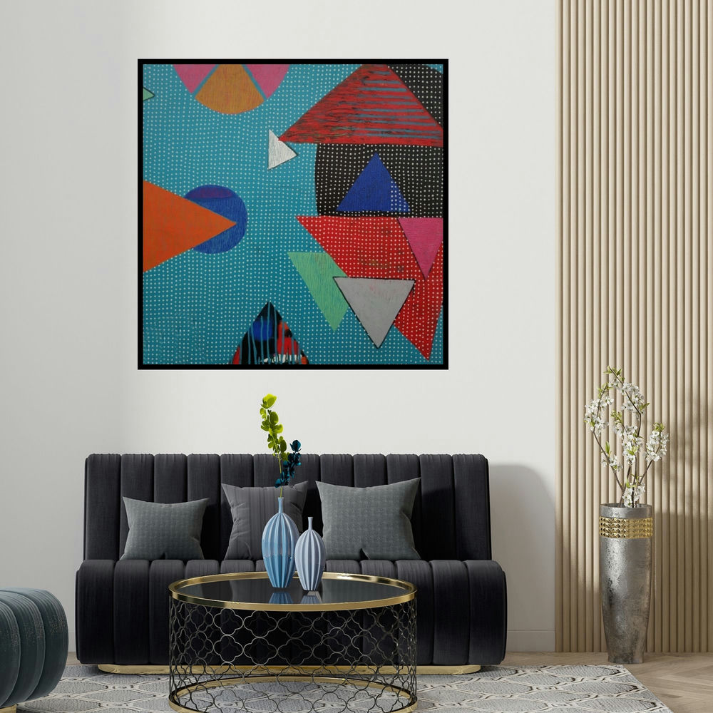 Yashwant Pawar's 'Untitled 25' painting visualized above a sofa in a contemporary room.