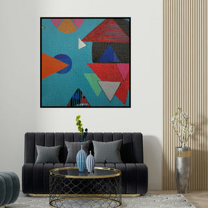 Yashwant Pawar's 'Untitled 25' painting visualized above a sofa in a contemporary room.