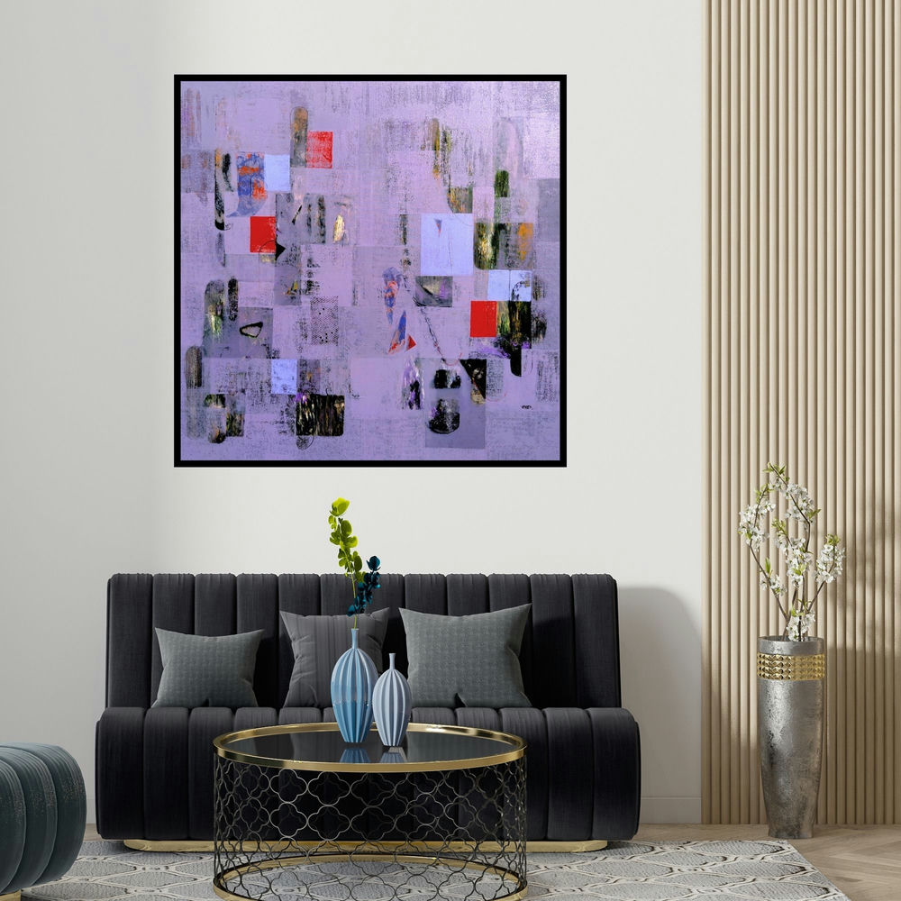 Vivek Nimbolkar's 'Untitled 25 (Urban Maze)' painting visualized above a sofa in a contemporary room.
