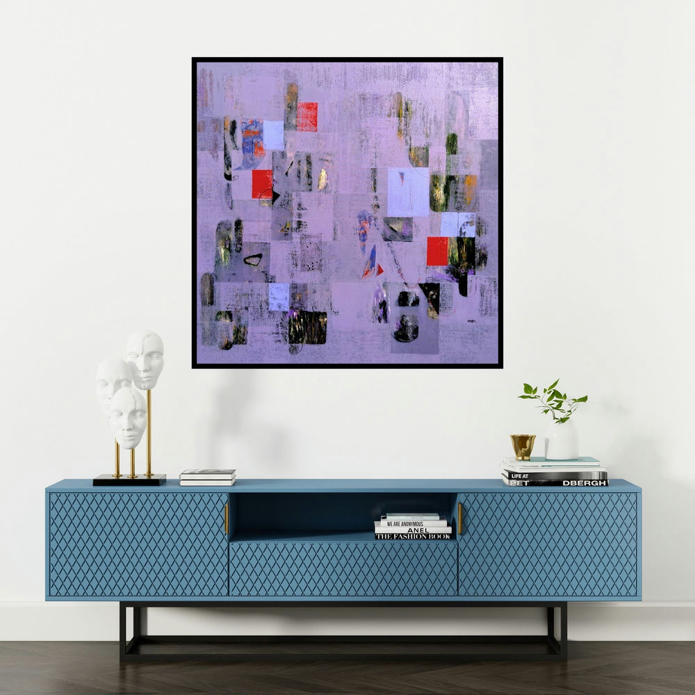 'Untitled 25 (Urban Maze)' painting by Vivek Nimbolkar shown on a wall in a furnished room.
