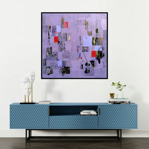'Untitled 25 (Urban Maze)' painting by Vivek Nimbolkar shown on a wall in a furnished room.