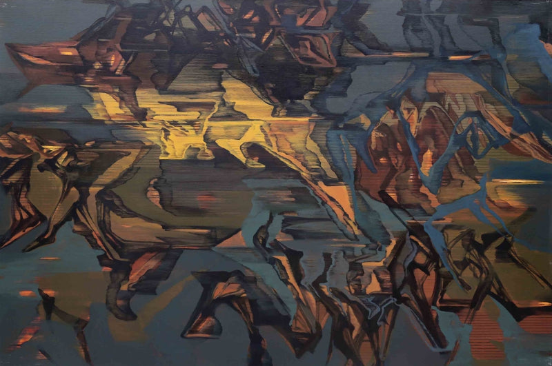 Untitled 26' contemporary acrylic painting by artist Chandan Bhowmick, 48x72 inch, on canvas