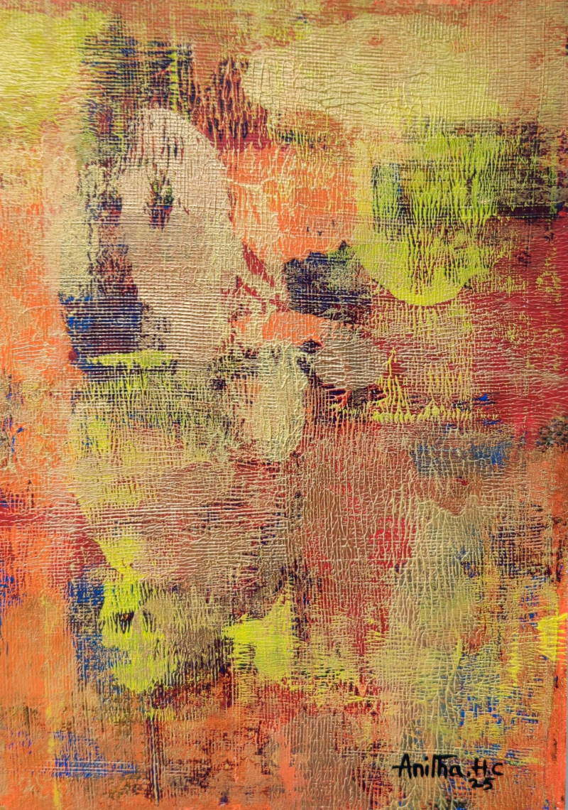 Untitled 26' abstract acrylic painting by artist Anitha H C, 12x9 inch, on canson paper