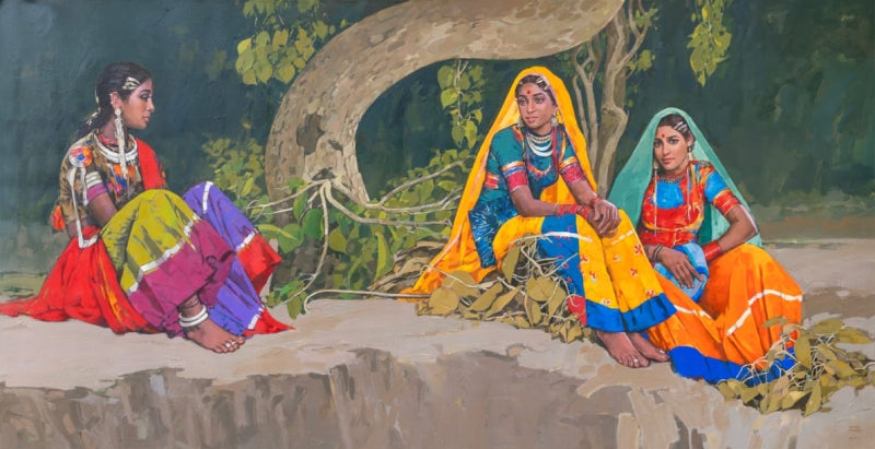 'Untitled 26' figurative acrylic painting by artist Anushka Varekar, 50x92 inch, on canvas