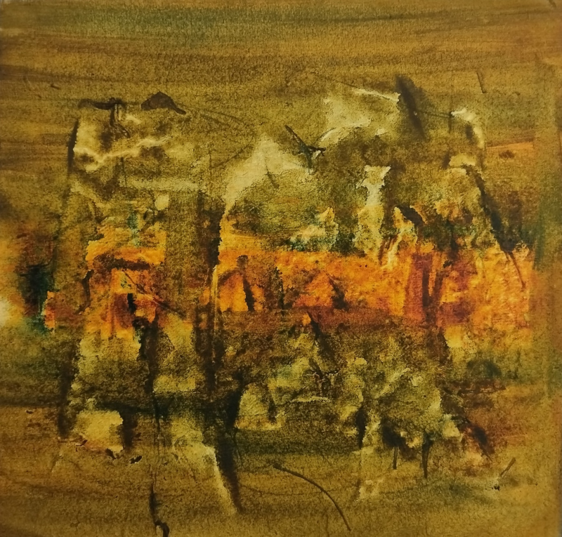 Untitled 26' abstract acrylic painting by artist Yash Chawardol, 9x8 inch, on paper