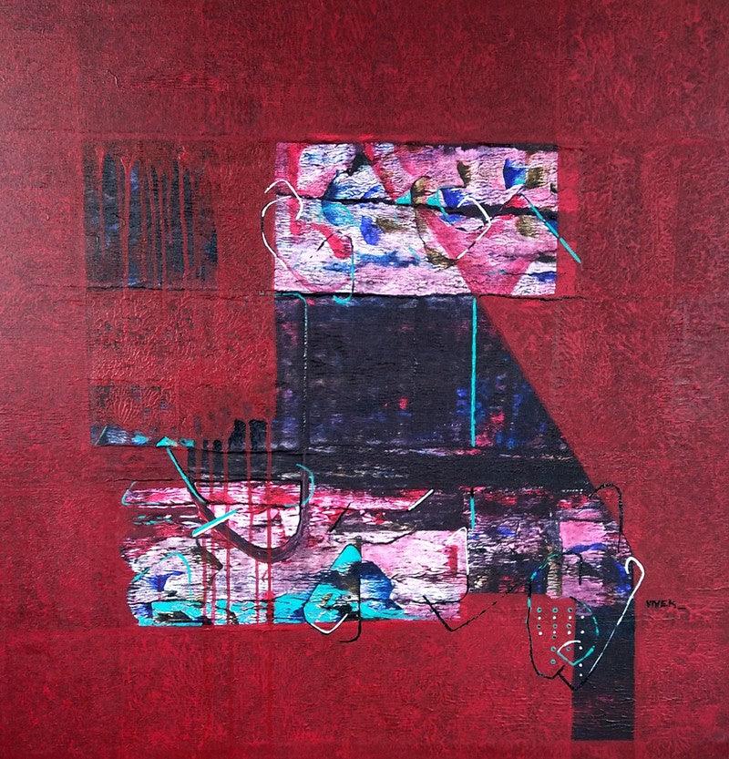Abstract acrylic painting titled 'Untitled 26', 36x36 inches, by artist Vivek Nimbolkar on Canvas
