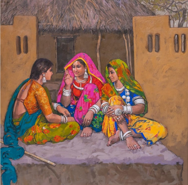 'Untitled 27' figurative acrylic painting by artist Anushka Varekar, 56x56 inch, on canvas