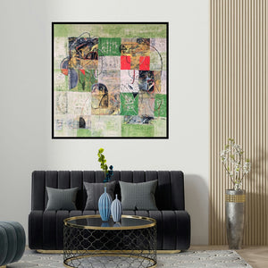 Vivek Nimbolkar's 'Untitled 28 (Abstract Crossroads)' painting visualized above a sofa in a contemporary room.