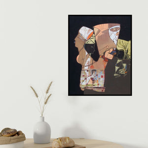 Shambhu Prasad Reddy Kolli's 'Untitled (Interwoven Narratives)' painting visualized above a sofa in a contemporary room.