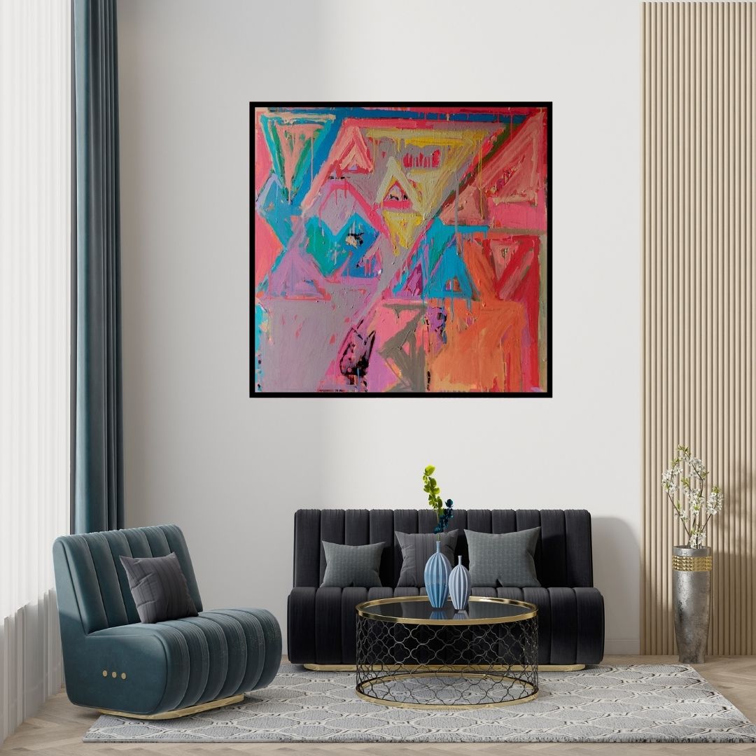 Preview of 'Untitled 288' Painting by Suresh Kumar P shown on a wall in a furnished room.
