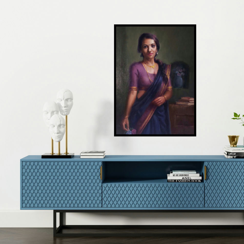 'Untitled' painting by Siddharth Gavade shown on a wall in a furnished room.