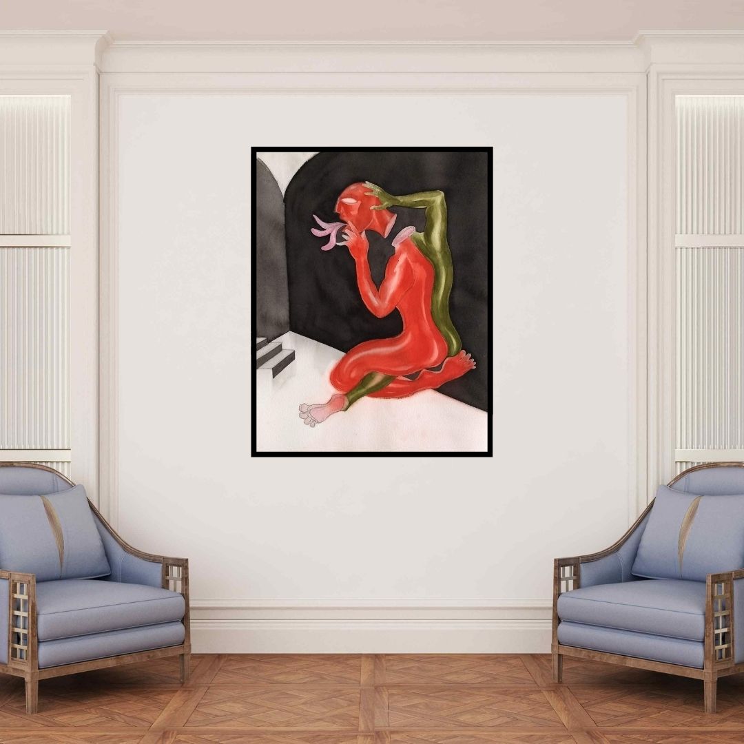 In-situ view of Laxman Ahire's 'Untitled 3 (Dual Existence)' painting in a room