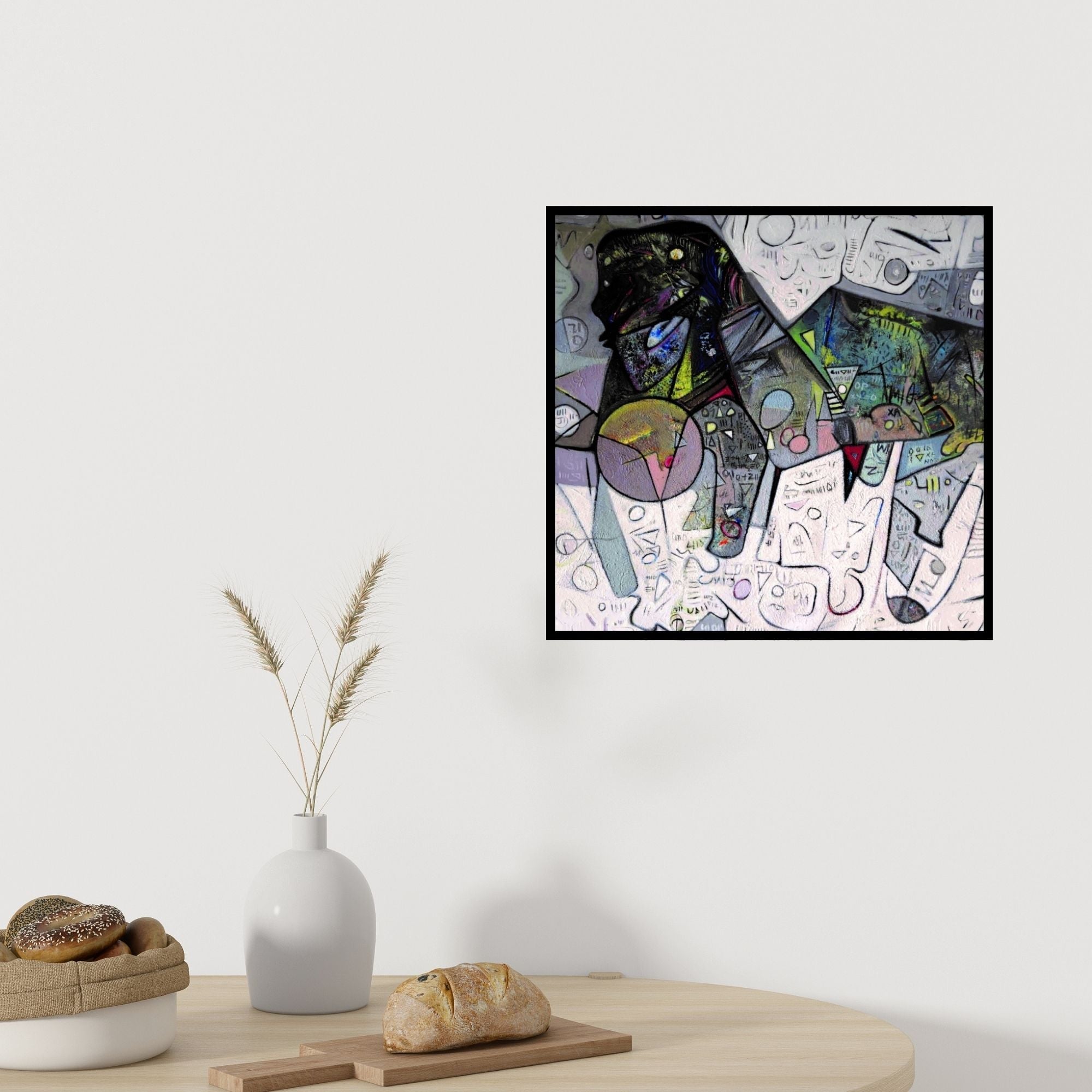Preview of 'Untitled 3' Painting by Rajesh Kumar Singh shown on a wall in a furnished room.