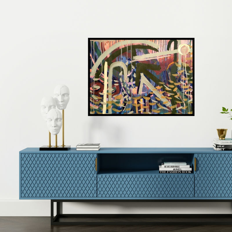 Preview of 'Untitled 3 (Beneath the Surface)' Painting by Heena Shaikh shown on a wall in a furnished room.