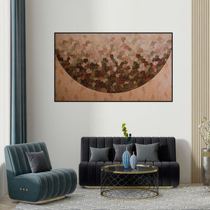 Ishwari Manolikar's 'Untitled 3 (Urban Tapestry)' painting visualized above a sofa in a contemporary room.
