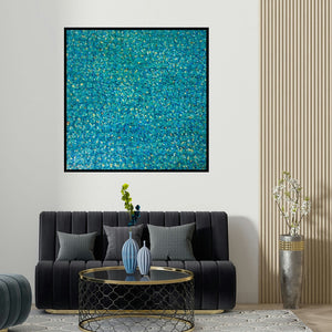 Vinit Kumar's 'Untitled 3 (Turquoise Tide)' painting visualized above a sofa in a contemporary room.