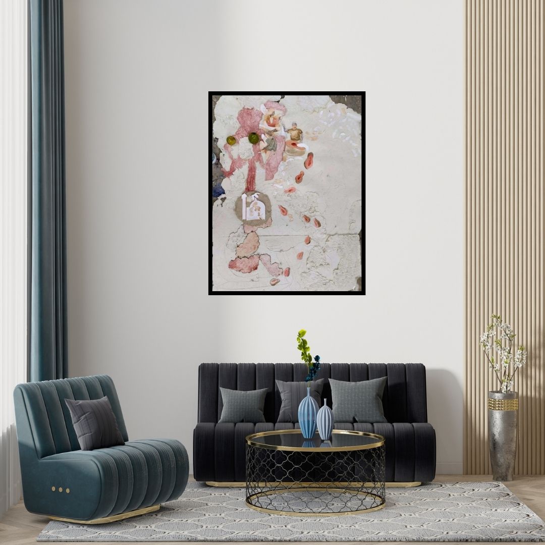 Preview of 'Untitled 3' Painting by Subhadip Bhattacharya shown on a wall in a furnished room.